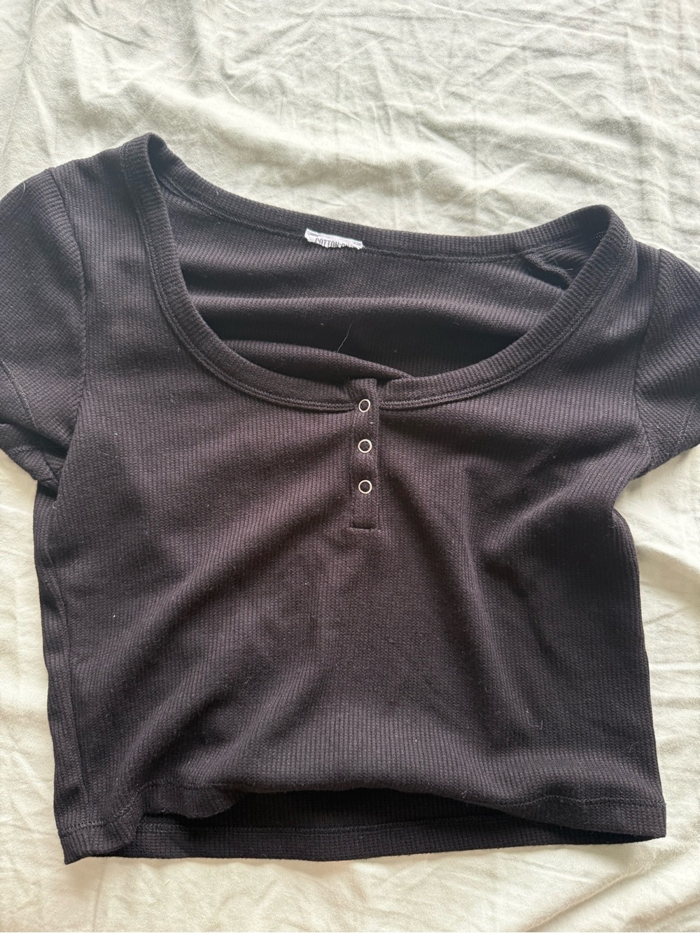Cotton On Black Ribbed Henley Crop Top